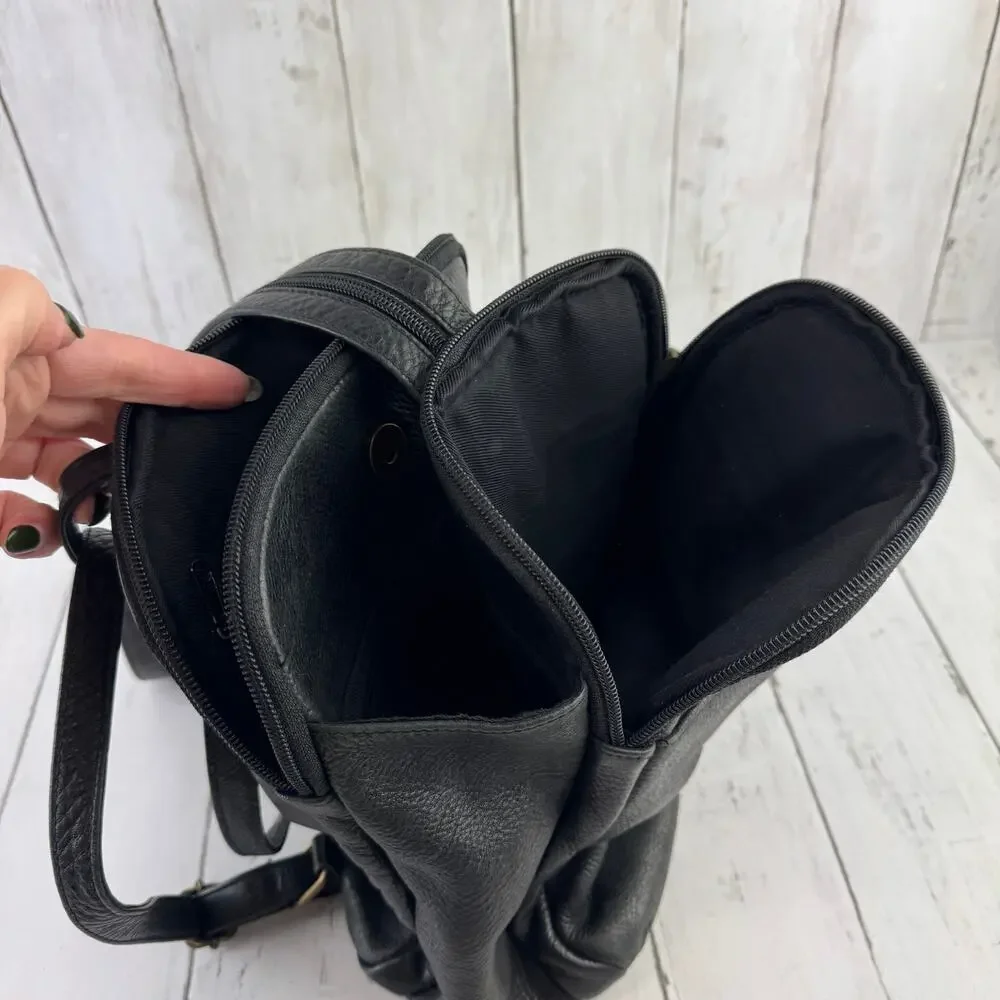 VTG Etienne Aigner Black Pebbled Leather Backpack Shoulder Bag Sling Convertible